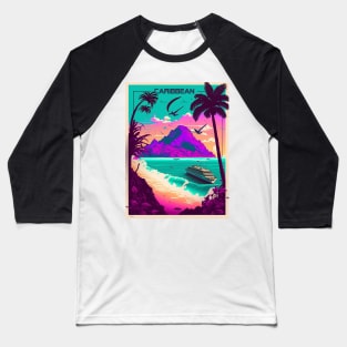 Caribbean Cruise Synthwave Travel Art Poster Baseball T-Shirt